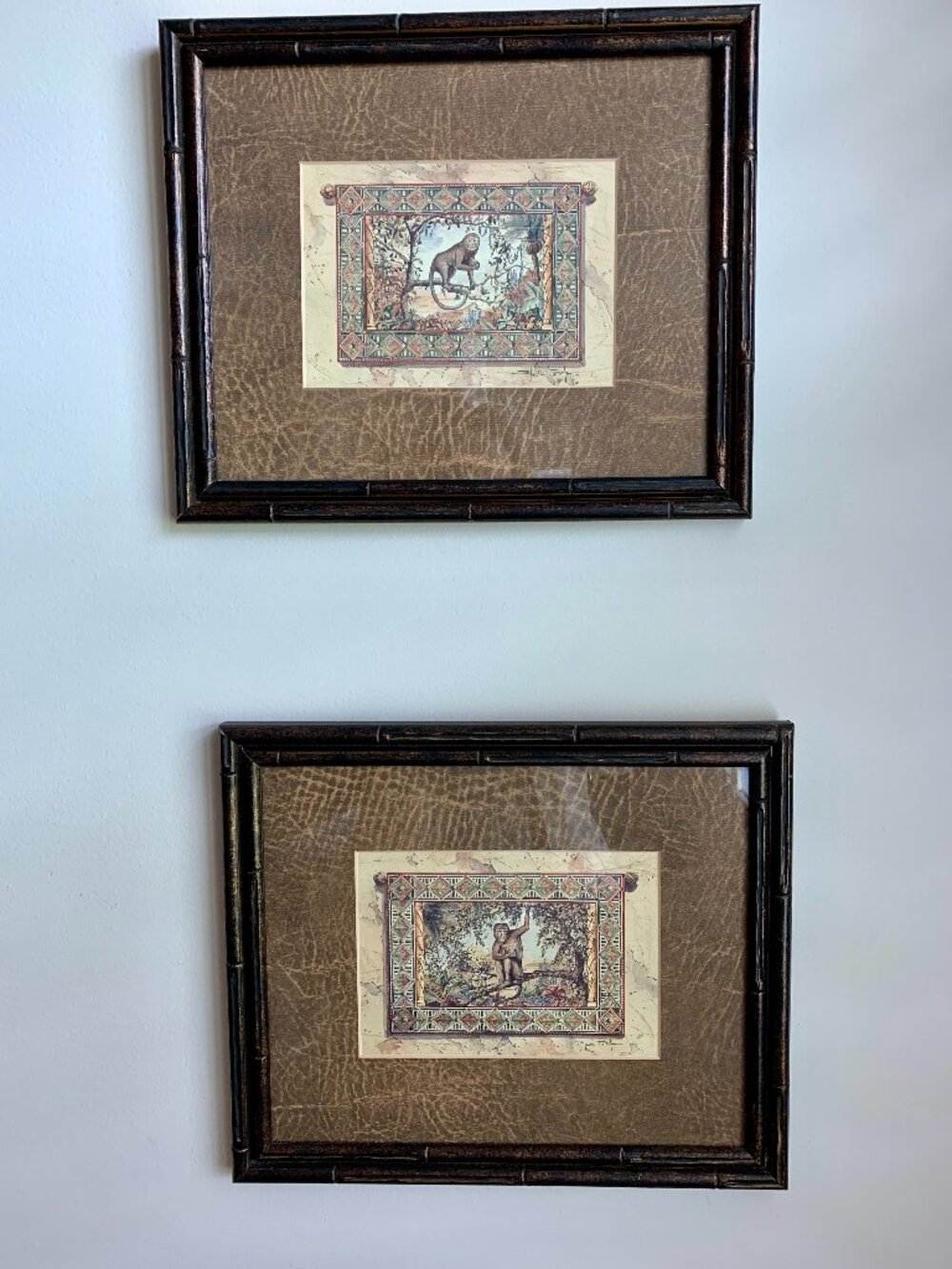 Vintage Framed Set of 2 Tropical Monkey Prints in the Jungle by Steve Butler - Picture 6 of 9